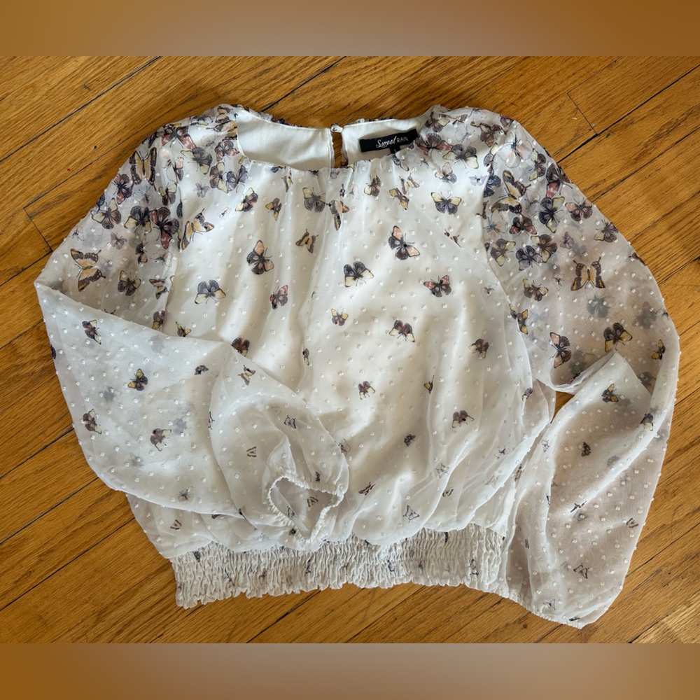 Sweet Rain Multicolor Butterfly Sheer Top
